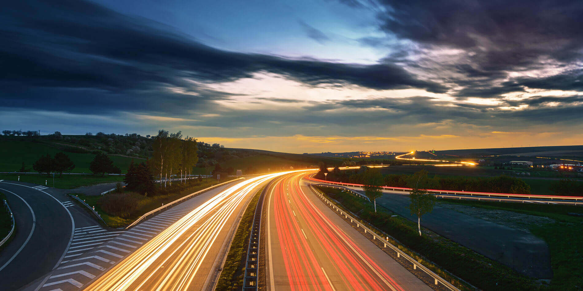 Long exposure sunset over a highway